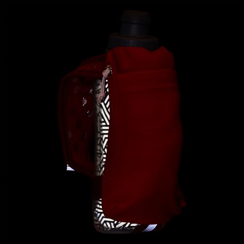 Nathan SpeedDraw 2 Insulated Handheld Running Water Bottle Flask – Double-Wall Insulation, Ergonomic Grip, Blast Valve Cap, Phone & Key Storage Pockets, Reflective Design - 12oz Insulated - Ribbon Red - color: Ribbon Red 12oz Insulated