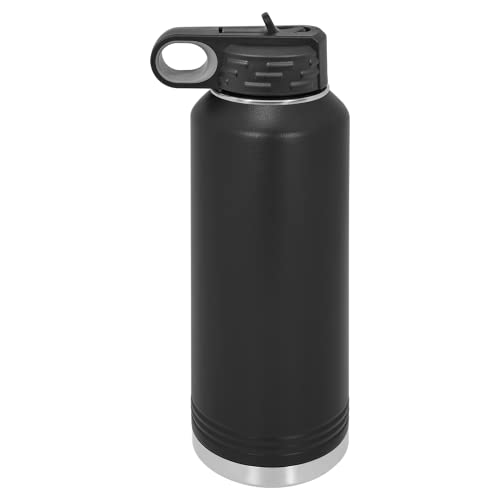 Polar Camel 40 oz Stainless Steel Water Bottle with Flip Top Lid and Straw (Black) - color: Black