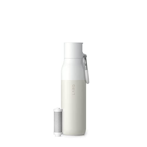 LARQ Bottle Filtered – Insulated Stainless Steel Water Bottle with Filter Straw, Removes Chlorine, PFAS Lead, BPA-Free Leak Proof Flip Top, 24h Cold for Travel Gym Office, 17 oz, Granite White - size: 16.9 Ounces