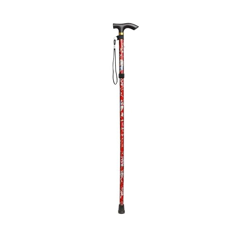 Folding Lightweight Walking Stick - Adjustable Aluminum Metal Collapsible Travel Cane with Non-Slip Rubber Base - color: Red Floral