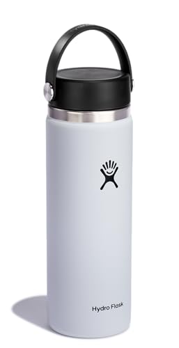 Hydro Flask Water Bottle - Insulated Stainless Steel - Wide Mouth Flex Lid, Non Spill, Leakproof and Refillable in 20 Oz - color: White, style: 20 Oz