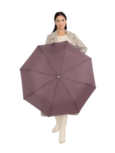 Windproof Travel Umbrella - Compact, Light, Full Automatic Open/Close - Folding Backpack Umbrella for Rain & Sun UV Preotection For Men & Women, Unbreakable 8 Fiberglass Ribs UK Design - color: Pecan