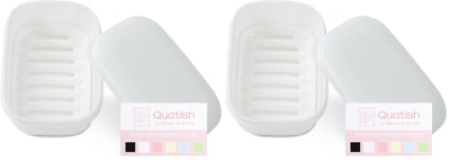 Quatish Leakproof Soap Dish with Lid & Draining Layer, Shatterproof Travel Bar Soap Holder Case Container, Portable Travel Size Toiletries Essentials for Camping, Gym, Bathroom, White (Pack of 2) - color: White, size: Medium (Pack of 2)