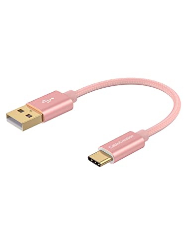 Short USB C to USB A 6inch,USB A to Type C Cord for iPhone/Laptop/Carplay | Anti Tear Braided, 0.5ft~10ft, 3A Fast Charging, 480Mbps, 56Kohm Pull-up Resistor,for Powerbank Cellphone Android Auto - color: Rose Gold, size: 0.5FT
