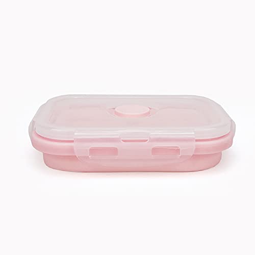CCyanzi 3piece Collapsible Food Storage Containers with Lids, Silicone Lunch Container, Microwave & Freezer Safe, Space Saving for Kitchen Cabinet and Camping Backpack,(pink) - color: pink