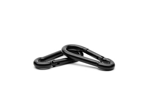Black & Silver Zinc-Galvanized Heavy Duty Bushcraft Carabiner Spring Snap Clip Link Hooks 200-500lb Load 2, 6 & 12 Packs - color: 5cm (2.0in) Black 2 Pack