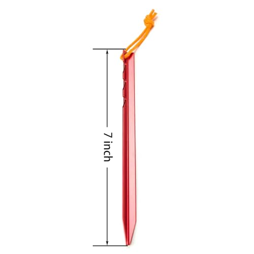 Aluminum Alloy Tent Stakes Pegs, 12-Pack Aluminum Ground Pegs with Reflective Pull Ropes, Lightweight Metal Stakes Pegs for Camping Tents Hammocks - color: Red