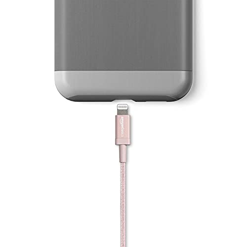 Amazon Basics USB-A to Lightning Cable, Apple MFi Certified, Nylon Braided Cord for iPhone 14 13 12 11 X Xs Pro, Pro Max, Plus, iPad, High Speed Transfer, 6 Foot, Rose Gold - color: Rose Gold, size: 6 Feet, style: 1-Pack