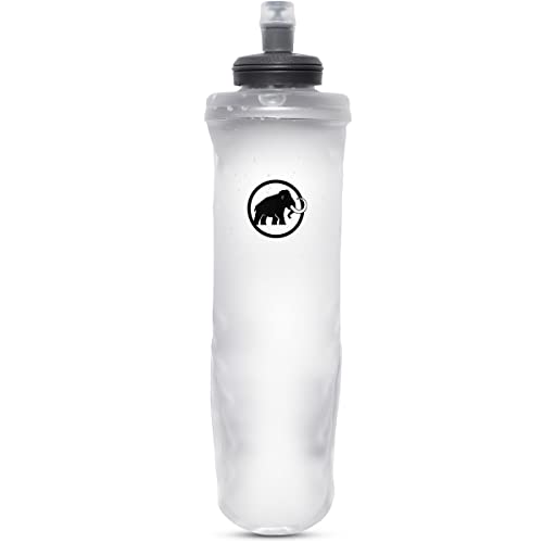 Mammut Soft Flask, Lightweight HydraPak Bottle, BPA/PVC-Free, High-Flow Silicone Bite Valve, Minimal Pack Volume, Freeze & Hot Water Safe for Trail Use, Transparent, 16.9 ounces, Logo 1
