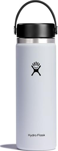Hydro Flask Water Bottle - Insulated Stainless Steel - Wide Mouth Flex Lid, Non Spill, Leakproof and Refillable in 20 Oz - color: White, style: 20 Oz