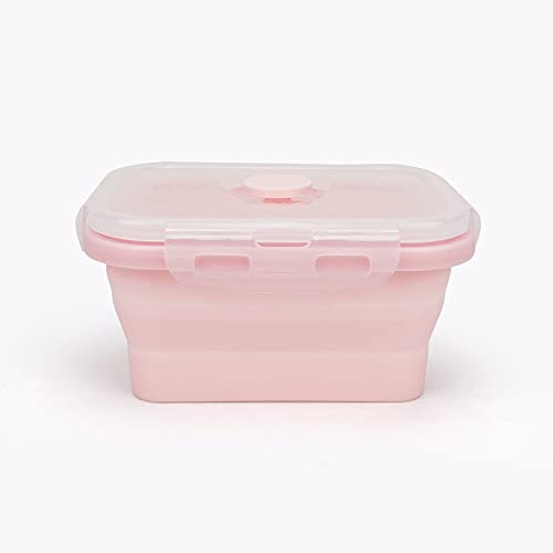 CCyanzi 3piece Collapsible Food Storage Containers with Lids, Silicone Lunch Container, Microwave & Freezer Safe, Space Saving for Kitchen Cabinet and Camping Backpack,(pink) - color: pink