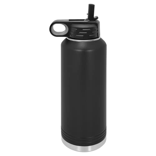 Polar Camel 40 oz Stainless Steel Water Bottle with Flip Top Lid and Straw (Black) - color: Black
