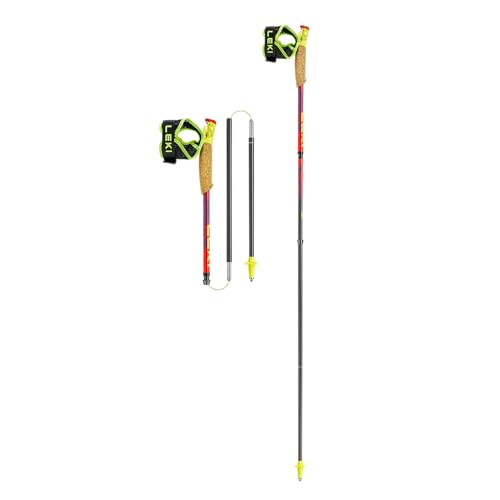 LEKI Ultratrail FX.One Superlite Trekking Poles | Carbon, Foldable, Ultralight Trail Running & Hiking Sticks - color: Bright Red-Violet-Neonyellow, size: 115 cm