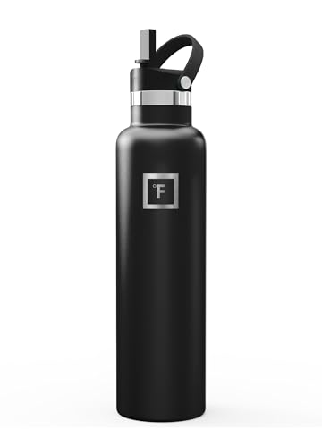 IRON °FLASK 24 oz Narrow Mouth Water Bottle with Straw - color: Midnight Black, style: Straw - 24 oz (1 Lid)
