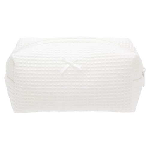 PAZIMIIK Cozy Makeup Bag for Women,Zipper Cosmetic Pouch,Waffle Cream White - color: Waffle Cream White
