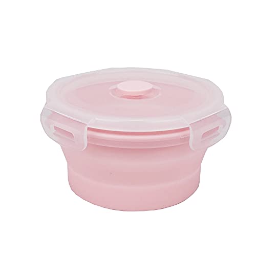 CCyanzi 3piece Round Collapsible Bowl with Lids, Silicone Food Storage Containers, Microwave & Freezer Safe, Space Saving for Kitchen Cabinet and Camping Backpack,(Pink) - color: pink
