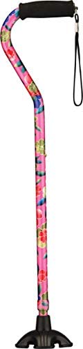 Nova Joy Designer Offset Quad Cane for Seniors - Unisex Adjustable Lightweight Walking Aid with Foam Handle, Wrist Strap and Anti-Rattle Lock - Essential Mobility Support - Pink Garden - color: Pink Garden