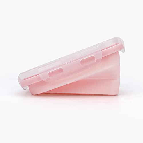 CCyanzi 3piece Collapsible Food Storage Containers with Lids, Silicone Lunch Container, Microwave & Freezer Safe, Space Saving for Kitchen Cabinet and Camping Backpack,(pink) - color: pink