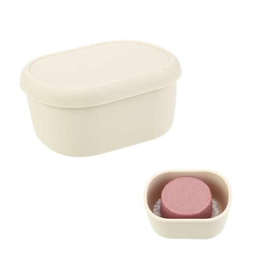 Silicone Travel Soap Case, Small Travel Soap Container, Shampoo Bar Case | with Draining Layer, Portable Bar Soap Holder (Small Off White) - color: Small Off White