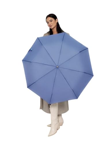 Windproof Travel Umbrella - Compact, Light, Full Automatic Open/Close - Folding Backpack Umbrella for Rain & Sun UV Preotection For Men & Women, Unbreakable 8 Fiberglass Ribs UK Design - color: Pigeon Blue