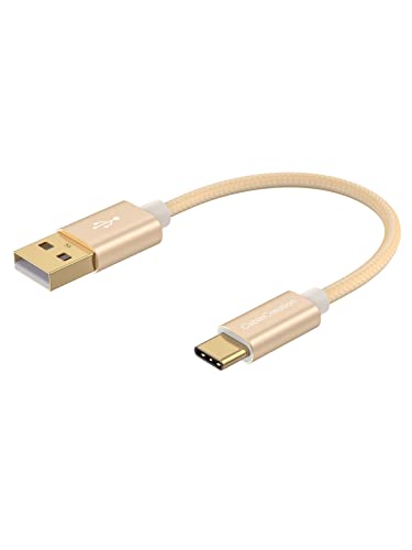 CableCreation Short USB A to USB C Cable 6 inch, USB C to A Fast Charging | Braided Type C Data Cord for Power Bank, Galaxy S22, iPad Pro, iPhone 15/16, Android Auto/Cellphone, CarPlay - color: Gold, size: 0.5FT