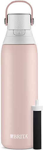 Brita Water Filter Replacements for Water Bottles (3 Count) and Brita Insulated Filtered Water Bottle with Straw (20 Ounce, Rose)