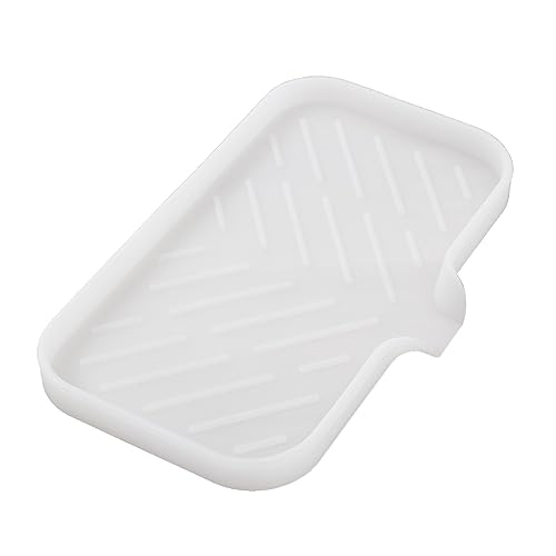 MicoYang Silicone Soap Dish with Drain Spout — Self-Draining Sink Organizer Tray for Bathroom & Kitchen, Sponges, Dispensers & Soap Holder, Non-Slip & Dishwasher Safe, Translucent (Medium, 9.6"×5.3") - color: Translucent, size: M(9.6"×5.3")