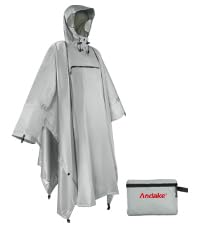 Andake Waterproof Rain Poncho for Adults Unisex,230T Ripstop Polyester,Raincoat Gear with Transparent Viewing Window Outdoors - color: Grey
