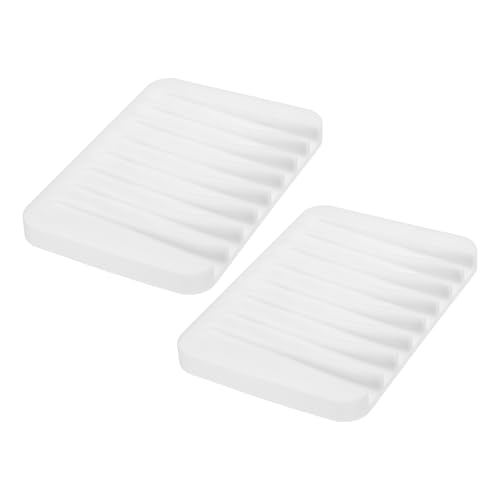 uxcell 2 Pcs Self Draining Silicone Soap Dish, Soap Tray with Drainage for Bathroom Shower Kitchen Sink, 4.5" x 3.1" x 0.4", White - color: White