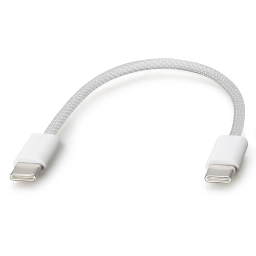 6 Inch USB C to USB C Cable Short Type C Charging Cable, 0.5 ft 6” White | Braided USBC Phone Charger Cord - size: 6 inches