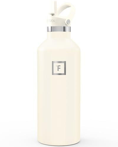 IRON °FLASK 32 oz Narrow Mouth Water Bottle (Straw, 3 Lids) | Insulated Stainless Steel Sports Water Bottle with Leakproof Straw Lid - BPA Free, Cold 24 Hrs, Sweat Free (Cashmere Cream) - color: Cashmere Cream, style: Straw - 32 oz (1 Lid)