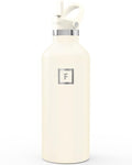 IRON °FLASK 32 oz Narrow Mouth Water Bottle (Straw, 3 Lids) | Insulated Stainless Steel Sports Water Bottle with Leakproof Straw Lid - BPA Free, Cold 24 Hrs, Sweat Free (Cashmere Cream) - color: Cashmere Cream, style: Straw - 32 oz (1 Lid)