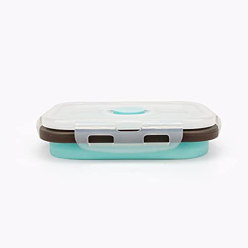 CCyanzi 3piece Collapsible Food Storage Containers with Lids, Silicone Lunch Container, Microwave & Freezer Safe, Space Saving for Kitchen Cabinet and Camping Backpack,(blue gray) - color: blue with gray