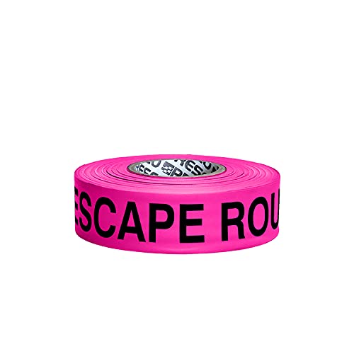 NO Adhesive, Presco PresGlo Printed Roll Flagging Tape, 1-1/2 in. x 50 yds. (Neon Pink/Black Escape Route)