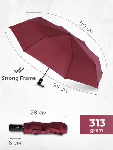Windproof Travel Umbrella - Compact, Light, Full Automatic Open/Close - Folding Backpack Umbrella for Rain & Sun UV Preotection For Men & Women, Unbreakable 8 Fiberglass Ribs UK Design - color: Burgundy