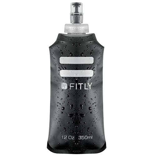 FITLY Soft Flask - Shrink As You Drink Soft Water Bottle for Hydration Pack - Folding Water Bottle Ideal for Running, Hiking, Cycling, Climbing & Rigorous Activity - color: Black, size: 12 Ounces