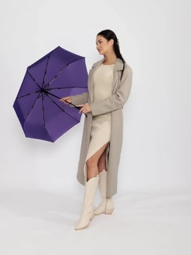 Windproof Travel Umbrella - Compact, Light, Full Automatic Open/Close - Folding Backpack Umbrella for Rain & Sun UV Preotection For Men & Women, Unbreakable 8 Fiberglass Ribs UK Design - color: Purple