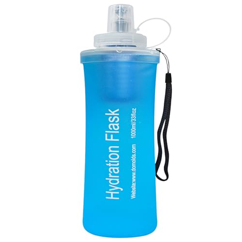 Collapsible Water Bottle with Filter for Travel Hiking Camping 1L | TPU Soft Flask, BPA‑Free, Water Bottle for Outdoor Use with 0.1 Micrometer Hollow Fiber Membrane Filter, Silicone Bite Valve - color: Blue-1L
