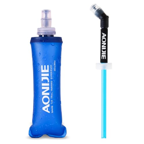 YAPJEB Soft Flask Collapsible Water Bottles, TPU Soft Water Bottle Folding Flask for Hydration Pack, BPA Free Folding Water Bottle Ideal for Cycling - color: 250ml/8.45oz with Straw