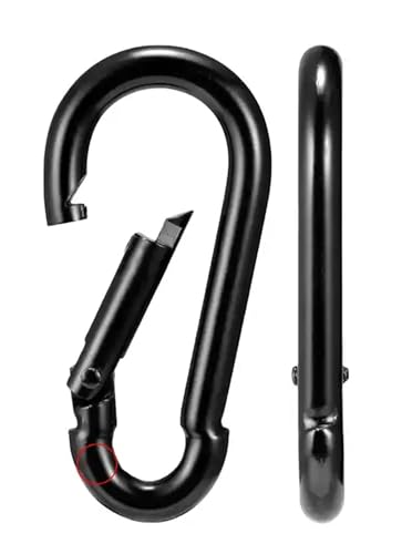 Black & Silver Zinc-Galvanized Heavy Duty Bushcraft Carabiner Spring Snap Clip Link Hooks 200-500lb Load 2, 6 & 12 Packs - color: 5cm (2.0in) Black 2 Pack