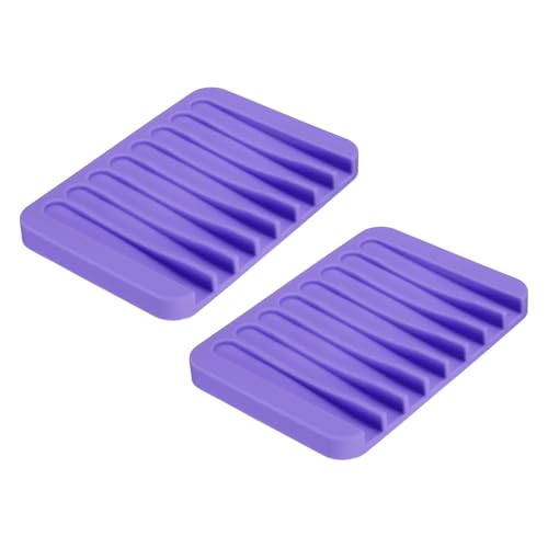 uxcell 2 Pcs Self Draining Silicone Soap Dish, Soap Tray with Drainage for Bathroom Shower Kitchen Sink, 4.5" x 3.1" x 0.4", Purple - color: Purple