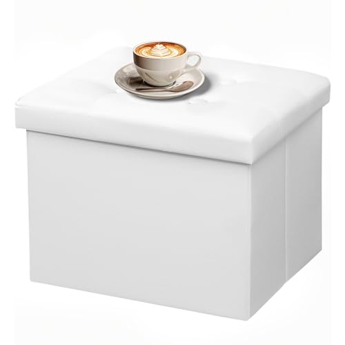 AmasSmile Ottoman with Storage,17" Folding Leather Foot Rest Chest,White - color: White 1 Pack, size: 17"*13"*13"inch