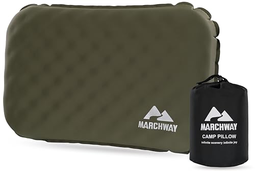 MARCHWAY Inflatable Camping Pillow with Soft Foam Top & TPU Air Bladder, Dual-Sided Support for All-Season, Lightweight Compact Travel Pillow for Hiking, Backpacking, Airplane, Car (Green) - color: Green