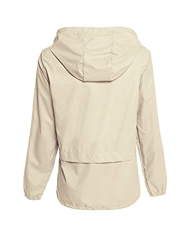 Avoogue Raincoat Women Lightweight Waterproof Rain Jackets Packable Outdoor Hooded Windbreaker - color: Beige, size: 3X-Large