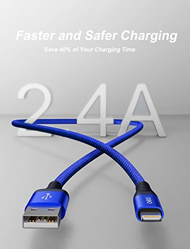 iPhone Charger Cord [Apple MFi Certified] USBA Lightning Cable 6FT, 3Pack | Heavy Duty Nylon Braided Fast Apple Charging Cable for iPhone 14 13 12 11 X XS XR SE 8 7, iPad Pro, Air, mini, iPod - Blue - color: Blue, size: 6FT, style: USB to Lightning