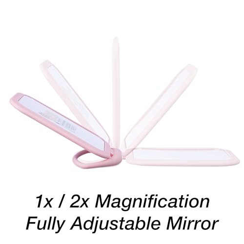 Premium Soft Touch Pink Rectangle Makeup Mirror - 1x/2x Magnification - color: Pink, size: 10"L x 5.8"W