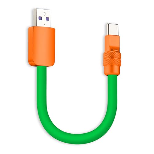 chubbycable 120W Short USB A to C Charging Cable, Green+Orange, 0.82FT | Premium Zinc Alloy Connectors, 6mm Silicone Extra Thick, 45,000+ Bend Tested, E-Marker Chip, Stable 480Mbps Data Transfer - color: Green+Orange, size: 0.82 ft, style: USB A-Type C