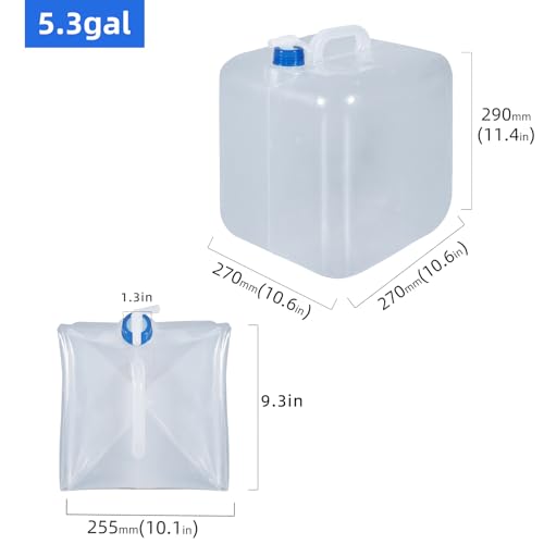2 Pack Collapsible Water Container with Spigot, Foldable Cube Water Jugs Portable Water Storage for Outdoors Camping Hiking Disaster Preparedness & Survival Gear 1.4/2.6/4/5.3 Gallon - size: 5.3Gallon, style: Stylea