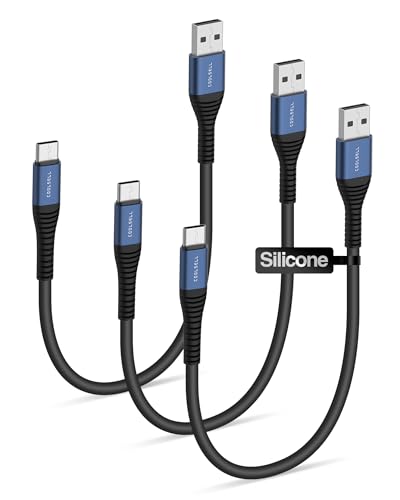 Short USB to USB C Cable 1.5ft, Silicone 3A Fast Charging Type-C Cable - color: Black, size: 1.6 Ft.
