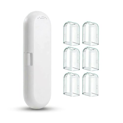 Toothbrush Travel Case Compatible with Philips Sonicare Electric Toothbrush & 6Pcs Reusable Toothbrush Head Covers Compatible with Philips Sonicare Toothbrush Heads (White) - color: White